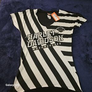 Harley-Davidson Black and White Fitted Graphic Tee Womens M